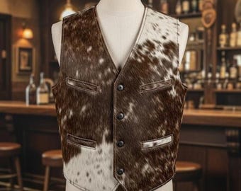 Hair On Cowhide Leather Vest Western Biker Style Original Leather