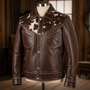 Cowhide Hair On Leather Jacket Western Style Genuine Leather