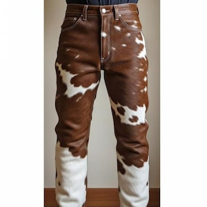 Men Cowhide Hair On Leather Pants Authentic Western Style Pant