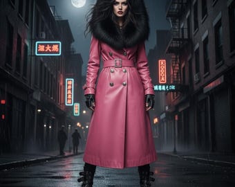 Handmade Faux Fur Leather Long Coat, Winter Outerwear