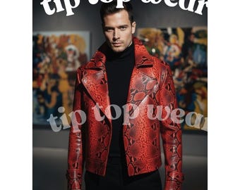 Trendy Street Style Herren Schlange Print Lederjacke Slim Fit Biker Luxus Leder Look