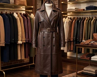 Luxury Handmade Real Leather Coat for Women  Long Winter Overcoat Elegant Fashion Wear