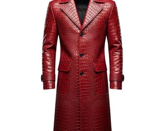 Genuine Crocodile Leather Long Coat - Tailored Fit, Exotic Design