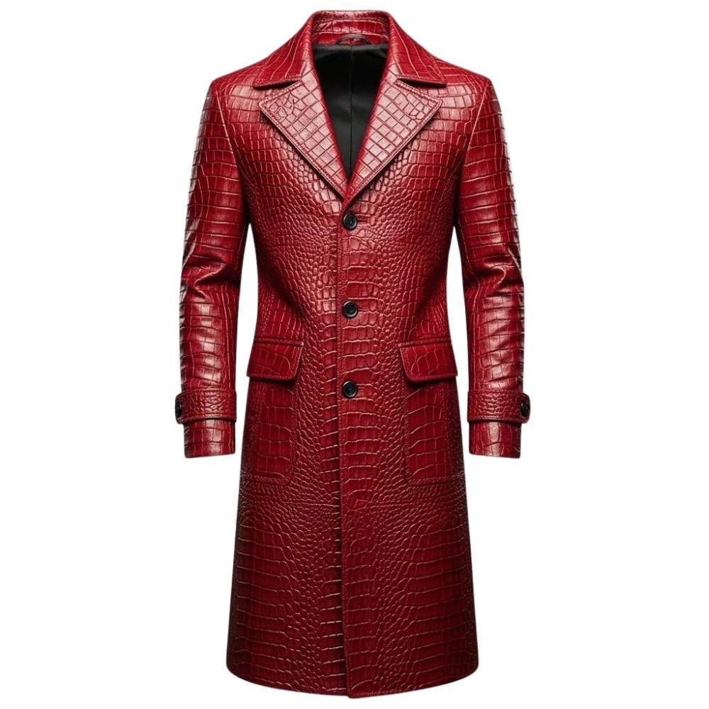 ジャケット・アウター Crocodile trench coat Amazon.com: Crocodile Printed Leather Long Trench Coat For