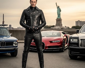 Handmade Leather Biker Suit Jacket and Pants Set Motorcycle Street Style