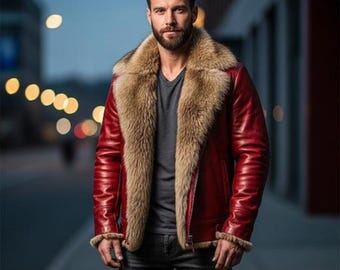 メンズ本革ジャケット（ファーカラー付き）：バイカースタイル - Etsy 日本