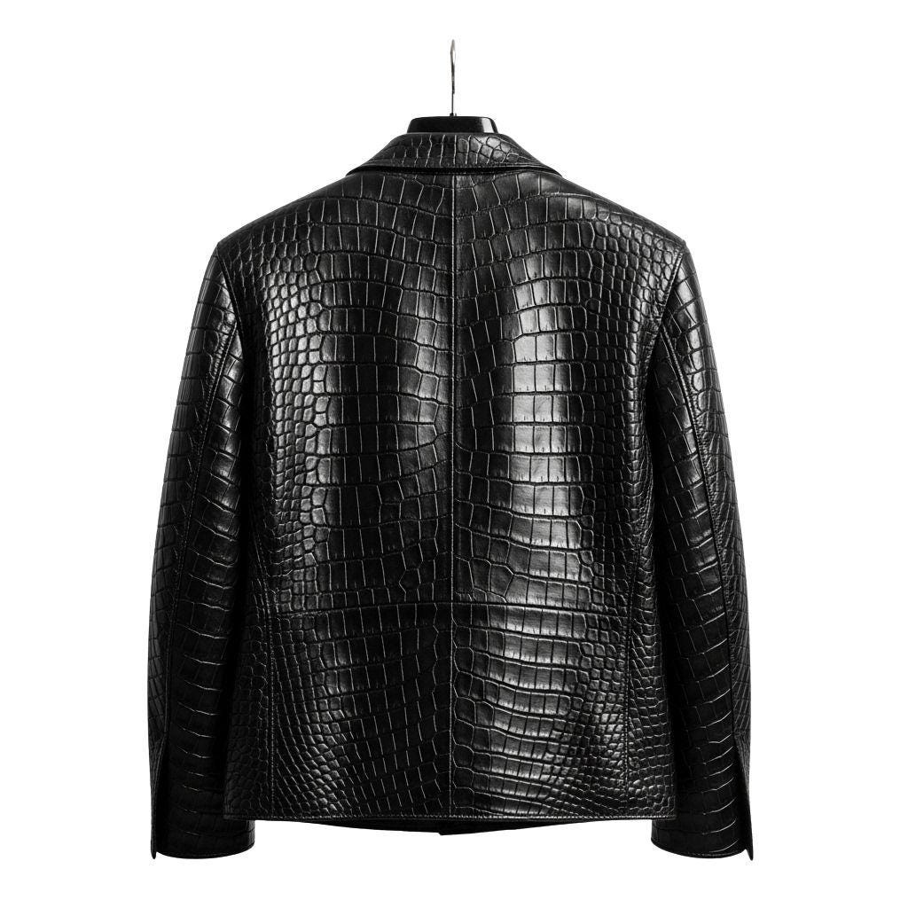 クラシッククロコダイル本革モーターサイクルジャケット モトスタイル