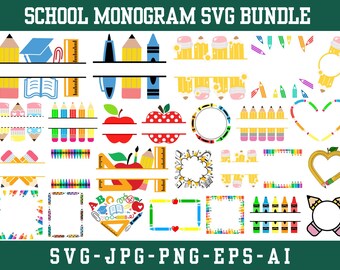 School Monogram SVG Bundle, Pencil, Apple, Teacher (Digital File)