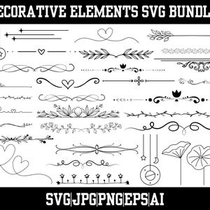 Decorative Elements SVG,Decorative Art Bundle,Text Divider svg,Dividers Borders Svg,Ornaments Svg, Flourishes Svg,Swirls borders files