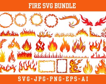 Fire Flames SVG Bundle, Circle Frame Designs (Digital Download)