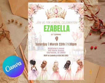 Invito di compleanno modificabile per principesse/Invito per principesse/Invito per feste di principesse/Invito a tema principesse/Invito per feste di ragazze reali