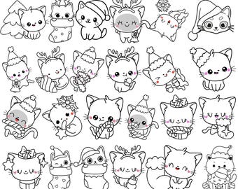Christmas Cat SVG-bundel, vakantie doodle kitten (digitale download)