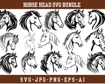 Horse Head SVG Bundle, Silhouette Vector Art (Digital Download)
