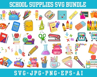 Back to School Supplies SVG Bundle, Teacher Doodle Graphics (Digital Download)