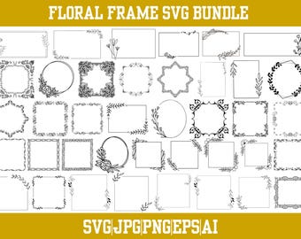 Floral frame SVG-bundel, botanische bloemranden (digitaal bestand)