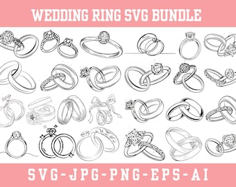 Wedding Ring SVG Vector Files, Diamond Silhouette (Instant Download)