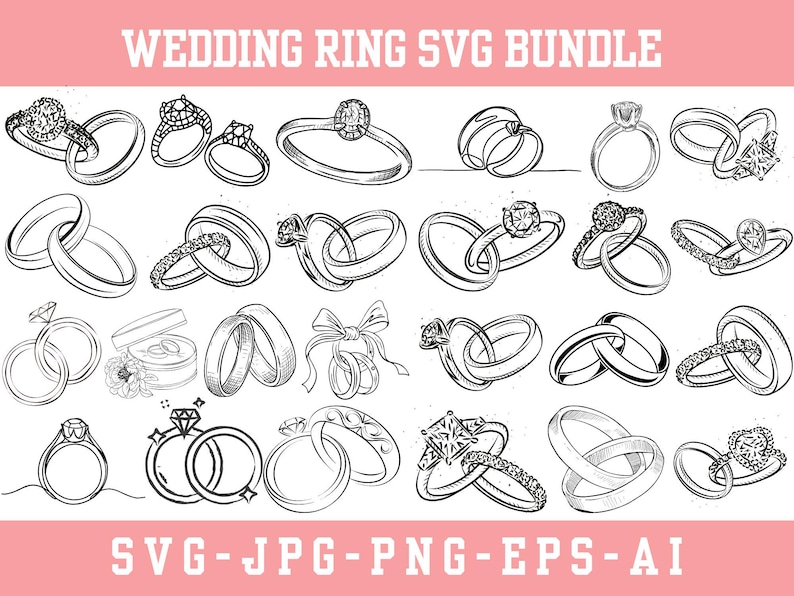 Wedding Ring SVG Vector Files, Diamond Silhouette (instant Download) - Etsy