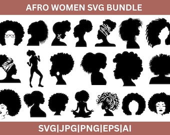 Afro Woman SVG Bundle, Black Queen Cut Files (Digital)