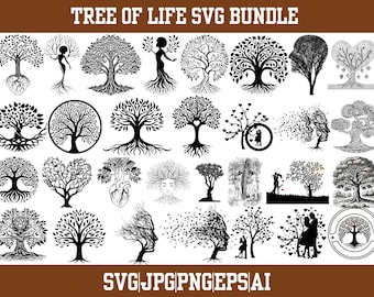 Tree of Life SVG Bundle, Silhouette Clipart, Family Tree (Digital Files)