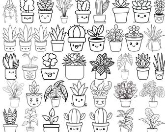 Plants SVG Bundle, Hand Drawn Houseplant Clipart (Digital Download)
