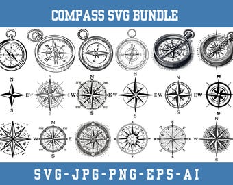 Kompas SVG-bundel, avontuur, nautische clipart (digitale download)