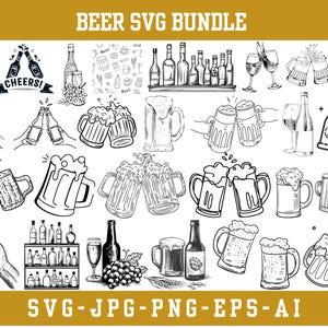 Pacote de SVG de CERVEJA, Canecas de cerveja SVG, Copo de cerveja SVG, Garrafa de cerveja SVG, Bebidas alcoólicas SVG, Arquivo de corte de silhueta, Bebidas SVG, Download instantâneo, Arquivos digitais AI