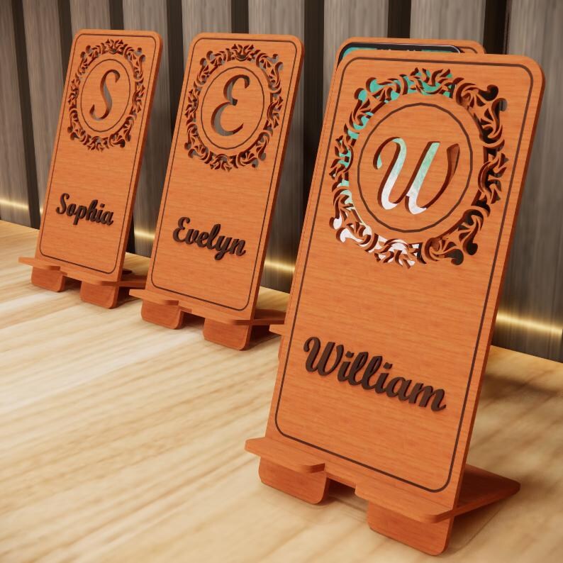 Name Initial Stand Phone Holder Laser Cutting Files, Laser Cutting Cdr, Svg, Dxf, Pdf, Eps ...