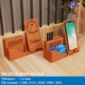 Business Card & Phone Holder Laser Cutting Files. Laser Cutting Cdr, Svg, Dxf, Pdf, Eps, Png Files