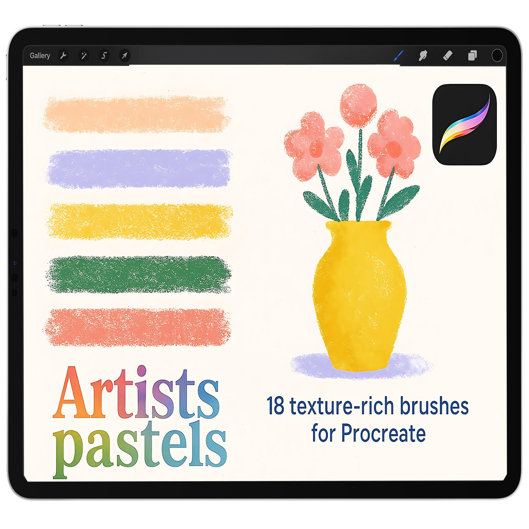 18 Oil Pastel Procreate Brushes – Pastel, Crayon & Chalk Brush Set with Procreate Swatch