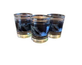 Set of 3 vintage grey black rocks glasses