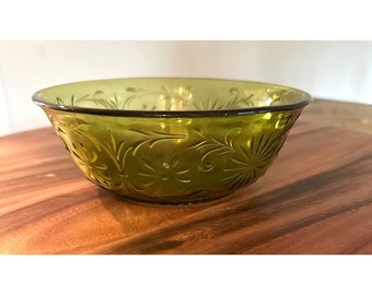 Vintage green FTD floral raised glass serving bowl