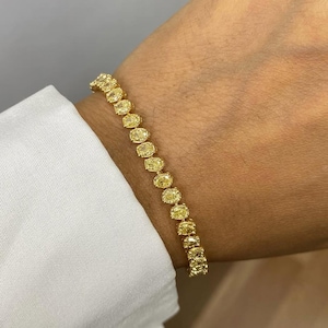 6.50Ct Lab Grown Diamond Tennis Bracelet: 925 Silver, Yellow Stone