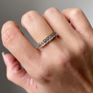14k Gold Lab Grown Diamond Wedding Band: Emerald Cut Half Eternity Ring