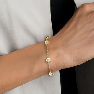 Delicate 14k Gold Diamond Station Bracelet For Women, Dainty Bezel Setting Bracelet, Lab Grown Diamond Bracelet, Fine Jewelry, Gift For Her