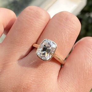 Cushion Cut Lab Grown Diamond Engagement Ring: 14k Yellow Gold Bezel Halo Solitaire