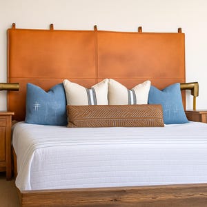 Handcrafted camel Leather Wall Mounted Headboard  Premium Leather Headboard King size Headboard Wall Hanging Headboard Queen Size Bed Decor