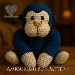 Amigurumi Cute Gorilla Crochet Pattern PDF | Easy Gorilla Animal DIY Baby Gift | Crochet Gorilla Toy Tutorial | Digital PDF Download