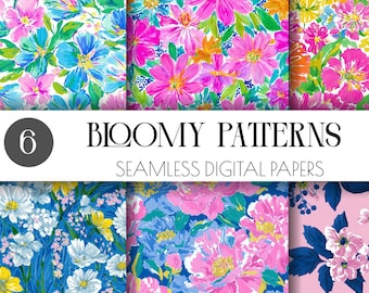 Preppy Seamless Pattern, Spring Flowers Set, Digital Pattern, Wild Abstract Floral Patterns Set, Preppy Flowers Set, Instant Download