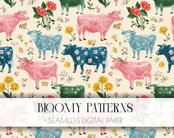 Vintage  cow pattern, Cottagecore seamless pattern, Spring Calf, farm Pattern, shabby chic.