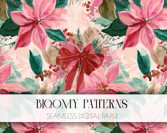Christmas Retro Floral pattern file, Retro Christmas Seamless Pattern, winter flowers, Xmas Flower Digital Paper, Scrapbooking, Sublimation
