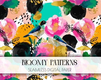 Preppy Seamless Pattern, Spring Flowers, Digital Pattern, Wild Abstract Floral Pattern, Preppy Flowers, Instant Download, Spring Seamless