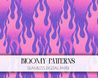 Flame Seamless Pattern, Y2K Fire Digital Paper, Sparkly Hot Pink Flames, Retro Aesthetic Background.