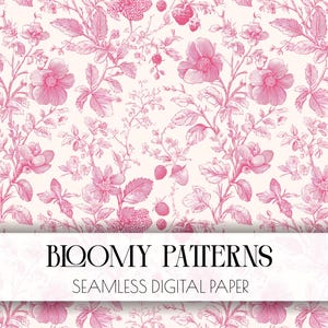 Toile Seamless Pattern, Pink And White Chinoiserie Background, Digital Paper, Vintage Floral Seamless Pattern, Instant Download
