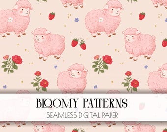 Vintage  sheep pattern, Cottagecore seamless pattern, Spring Calf, farm Pattern, shabby chic.