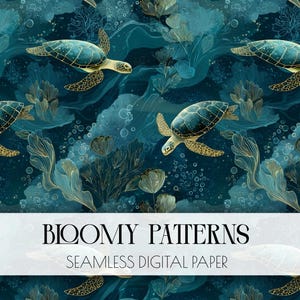 Ocean Pattern, Tropical  Seamless Pattern, Colorful Ocean Illustration, Turtle
