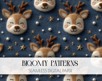 Latch Hook Yarn Crochet Reindeer digital paper, Yarn Crochet Christmas, 3D Christmas Faux Embroidery, Christmas Crochet Yarn PNG.