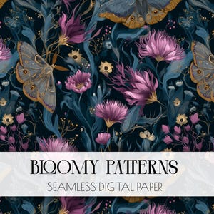 Night Garden Seamless Pattern, Dark Cottagecore Digital Paper, Celestial Pattern, witchcraft digital, mystical moth, Scrapbooking, POD