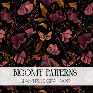 Night Garden Seamless Pattern, Dark Cottagecore Digital Paper, Celestial Pattern, witchcraft digital, mystical moth, Scrapbooking, POD