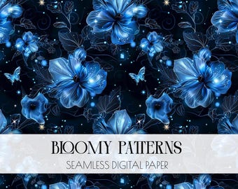 Preppy Seamless Pattern, Neon Blue Flowers, Digital Pattern, Wild Abstract Floral Pattern, Preppy Flowers, Instant Download, Spring Seamless