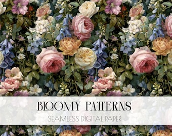 Vintage Floral Seamless Background, Colors Floral Background, Preppy patterns, Cottagecore Digital Paper, Shabby chic, Spring Flowers